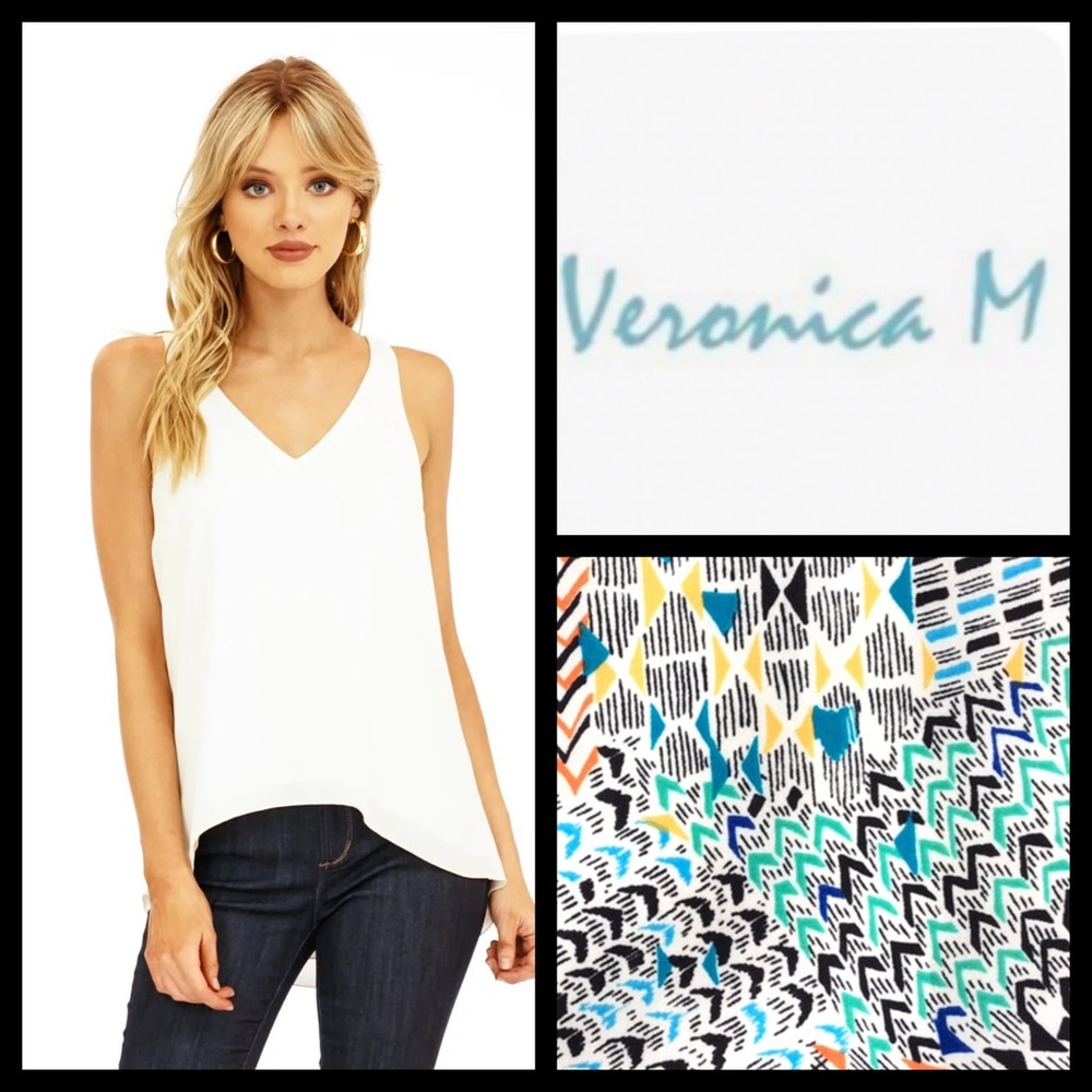 Veronica M V-Neck Hi-Low Geo Print Tank